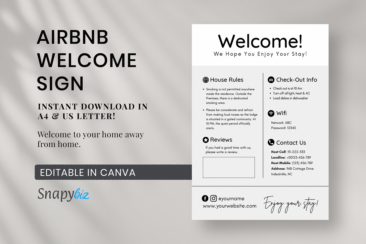 Airbnb Welcome Sign Template, a Templates & Theme by Snapybiz (Photo 1 of 10)