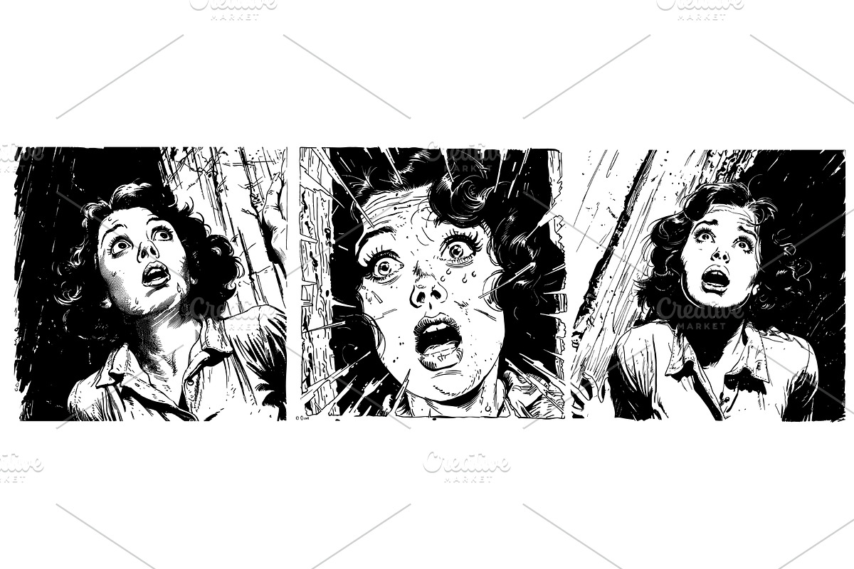 Woman maniac fleeing ink sketch, an Illustration by Stock-Smart-Start