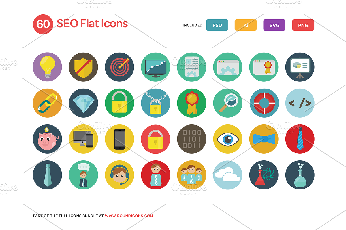 SEO Flat Icons Set preview 2