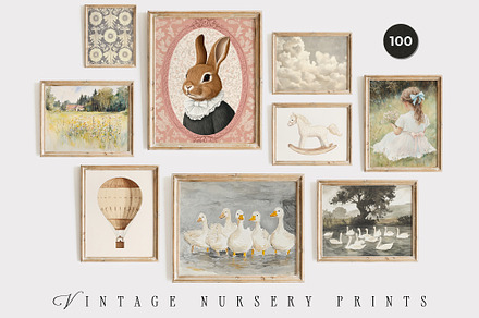 VINTAGE NURSERY PRINTS, a Background Graphic by Lana Elanor
