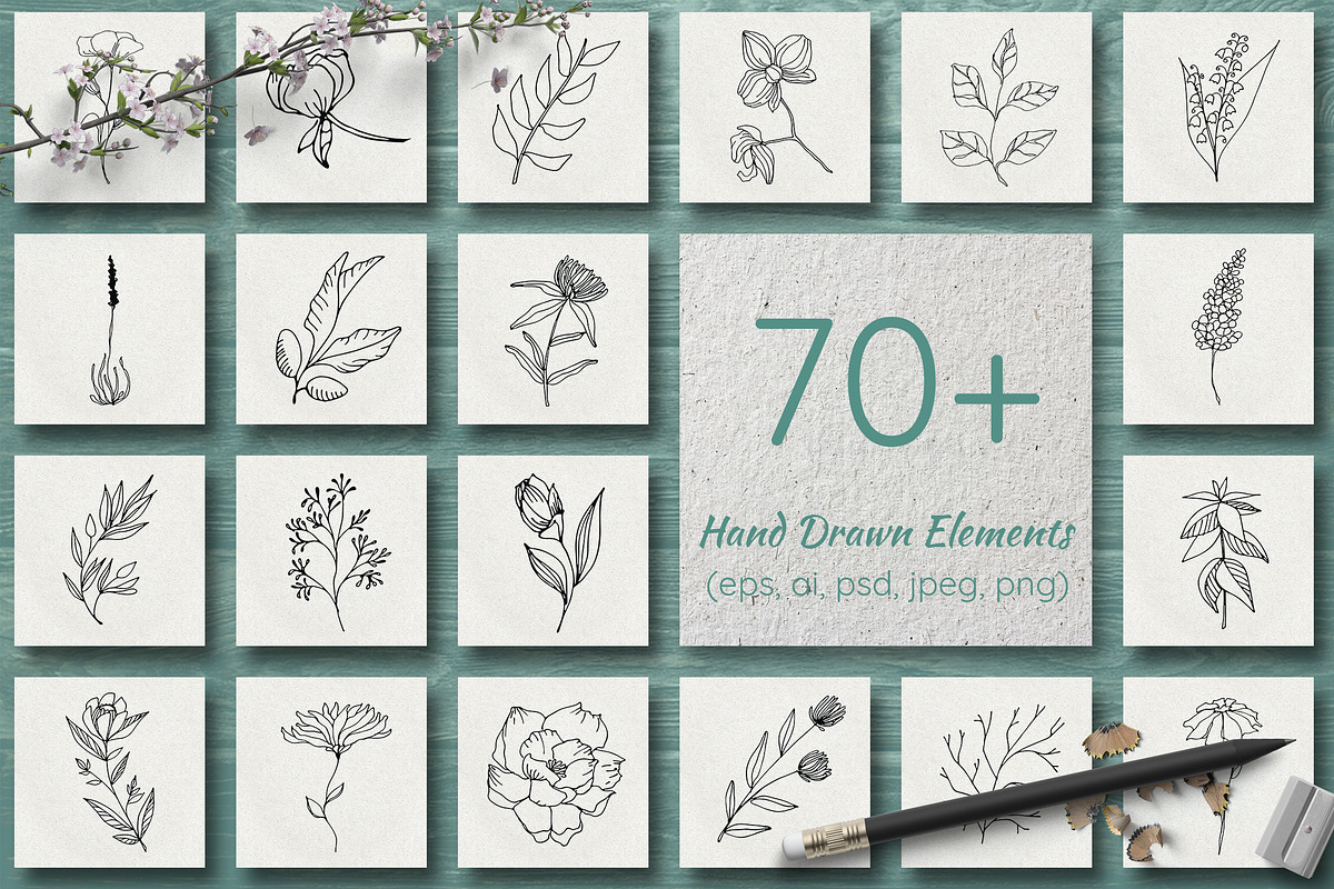 HAND DRAWN FLORAL COLLECTION Vol.3, an Illustration by CARROTDESIGN (Photo 1 of 4)