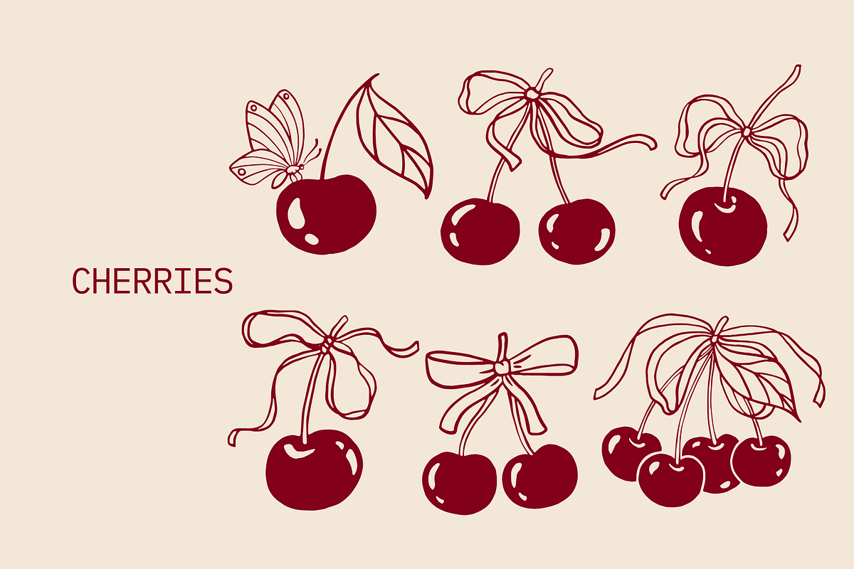 Whimsical Coquette Cherry Vibe Set, a Decorative Illustration by Veronika Gotovceva (Photo 2 of 6)
