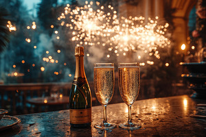 Celebrate with sparkling wine and fe, a Photo by Tanuart