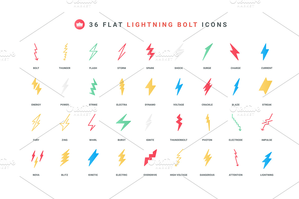 Lightning bolts different icons, an Object Illustration by Lemberg Vector