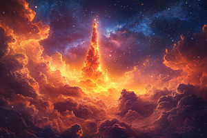 Colorful cosmic cloud formations cre, a Photo by Tanuart