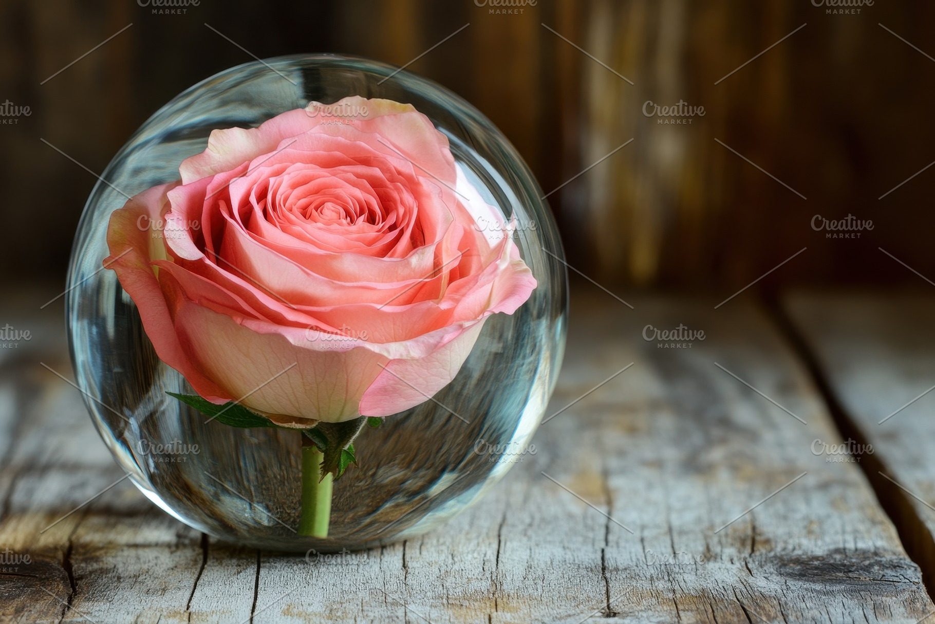Stunning pink rose encased in glass, a Photo by Pavel_design