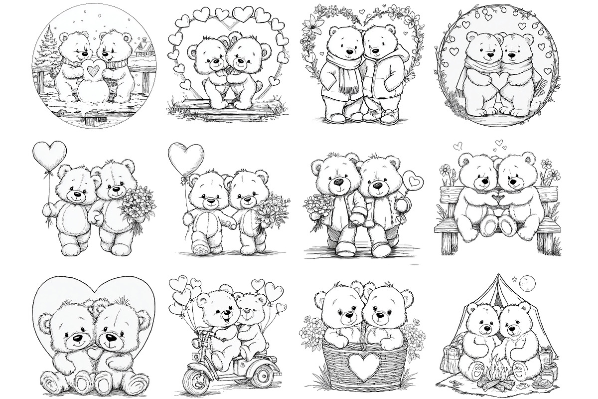 Bear Couple Line Art Clipart, an Illustration by DreamArtGraphic (Photo 3 of 4)