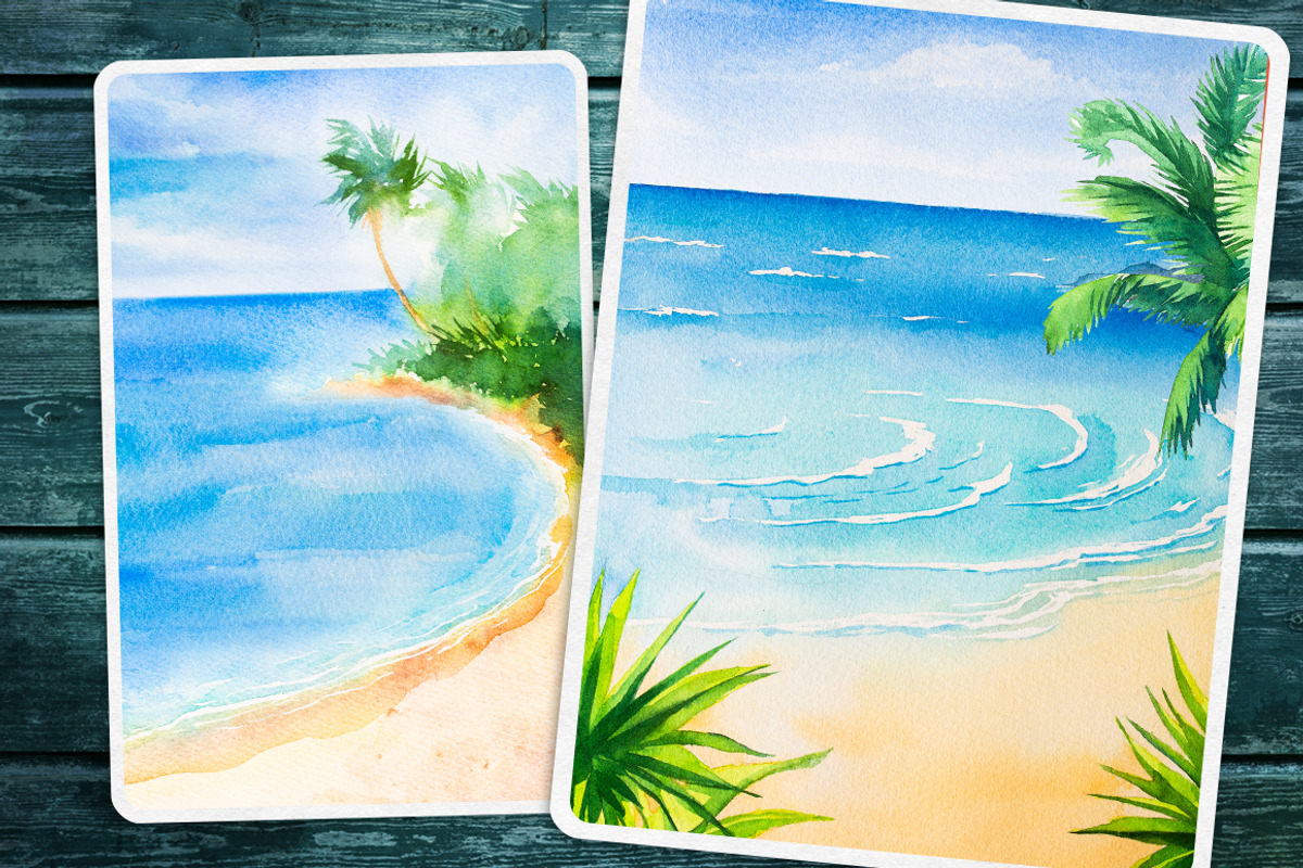 Seascapes 2. Watercolor set., an Illustration by AlexGreenArt (Photo 4 of 9)