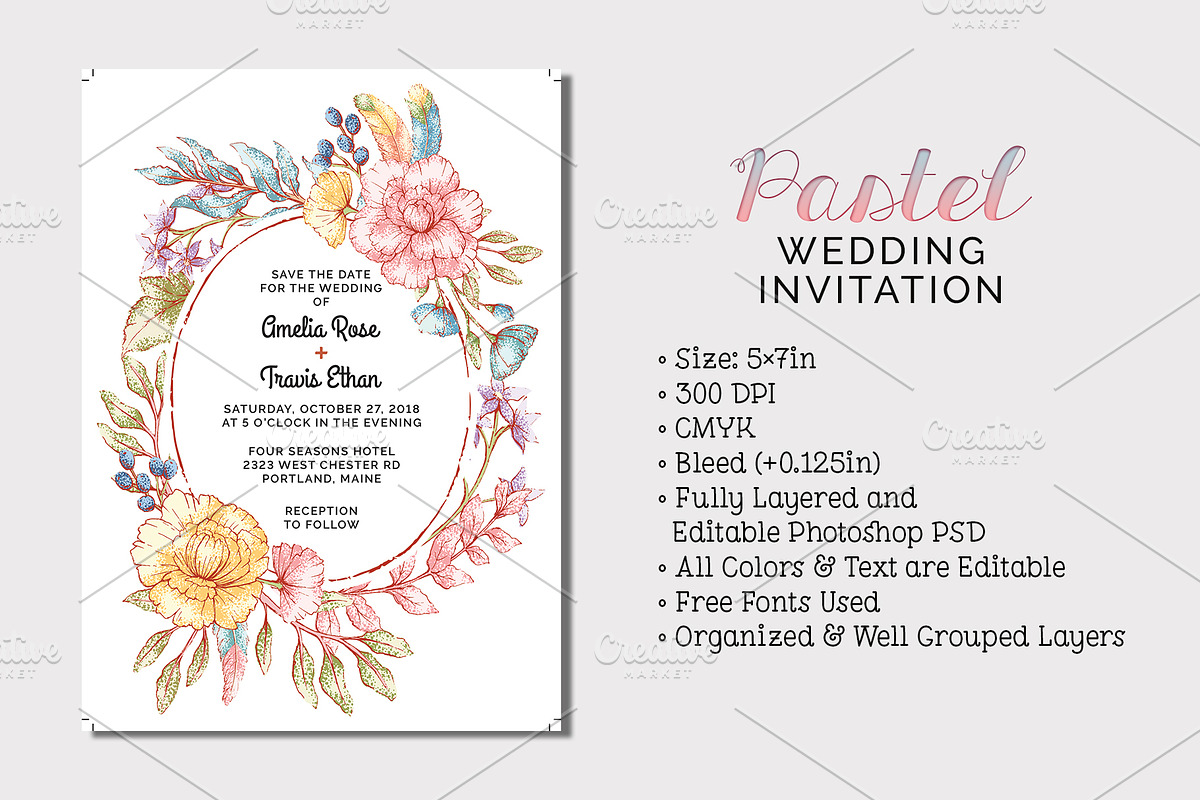 Pastel Wedding Invitation, an Invitation Template by Cyrah's Collection (Photo 1 of 4)