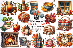 Watercolor Cozy Autumn Clipart PNG, an Illustration by Canvas Craft