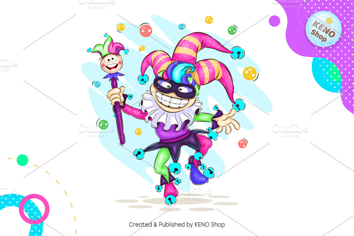 Cheerful cartoon joker. Tshirt, PNG., a Person Illustration by KENO Mascots (Photo 2 of 4)