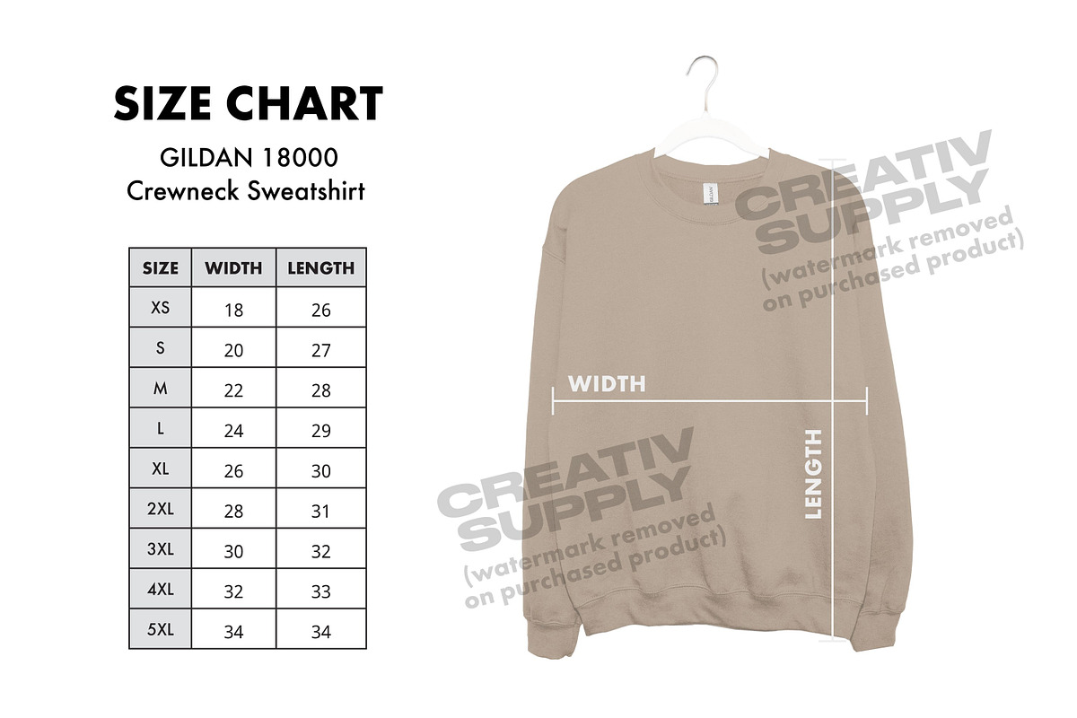Size Chart for Gildan Sweatshirts, an Apparel Mockup by creativsupply (Photo 1 of 4)