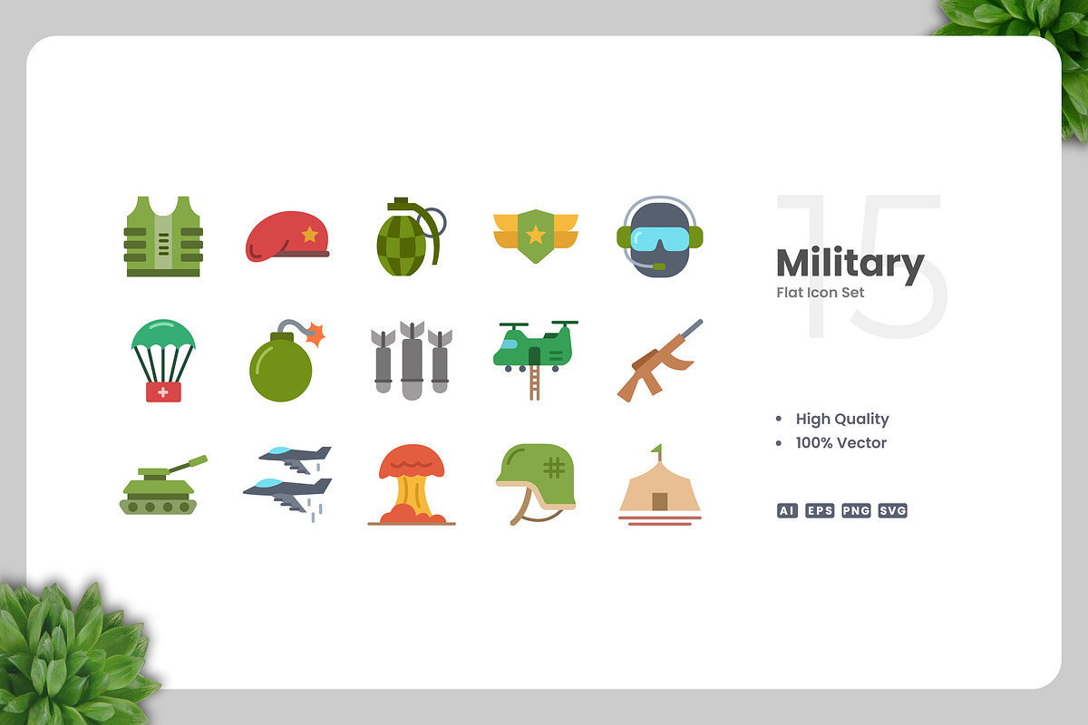 Military Flat Icons, an Icon by Upnowgraphic
