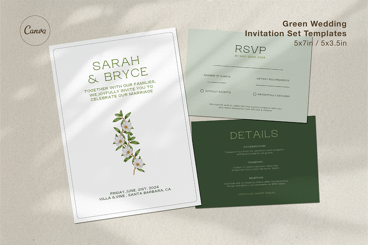 Green Invitation Set Templates, an Invitation Template by Paraná Studio (Photo 1 of 8)