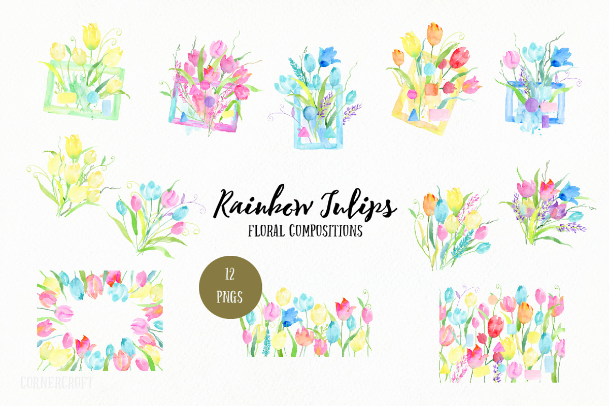Watercolor Design Kit Rainbow Tulips, a Card Template by Corner Croft (Photo 6 of 6)