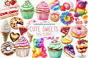 Watercolor Cute Sweets Clipart, an Illustration by Watercolor design (Thumbnail 1 of 4)