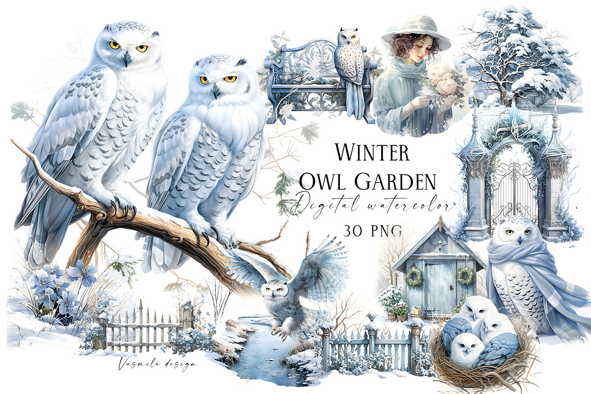 Winter Owl Garden, a Decorative Illustration by Vasmila (Photo 1 of 9)