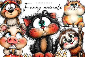 Quirky Funny Animals Clipart, an Illustration by CreationArt