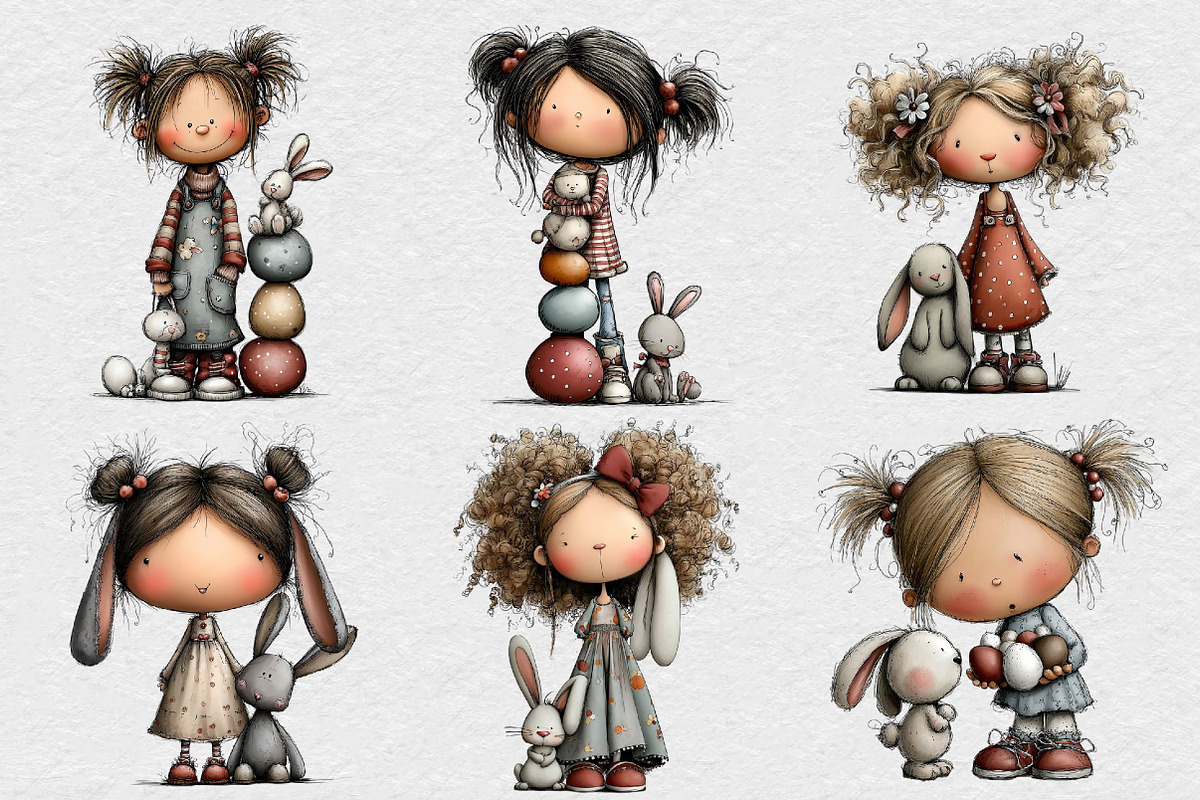 Quirky Easter Girl and Bunny Clipart, an Illustration by DreamCafeArt (Photo 3 of 6)