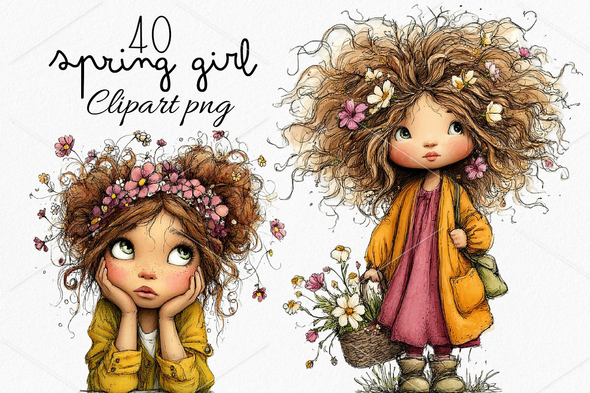 Whimsical Spring Girl Clipart Bundle, a Seasonal Illustration by Canvas Craft (Photo 1 of 7)