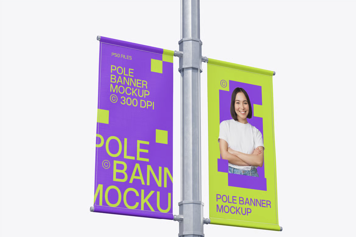 Vertical Pole Banner Mockup, an Advertising Mockup by graphicsauce (Photo 3 of 3)