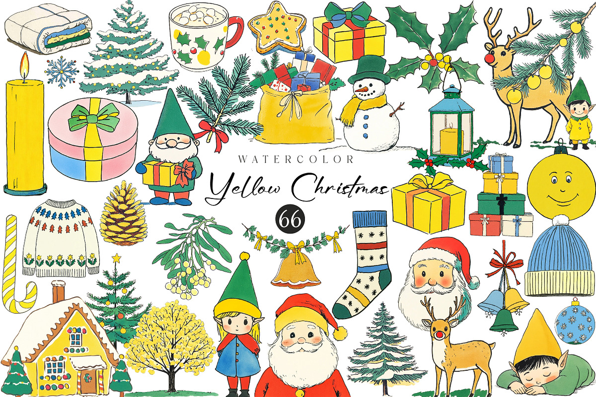 Cute Yellow Christmas Clipart, an Illustration by CreationArt (Photo 1 of 6)