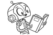 Robot Reading Book Coloring Page, a Wallpaper Graphic by hkmonir (Thumbnail 1 of 3)