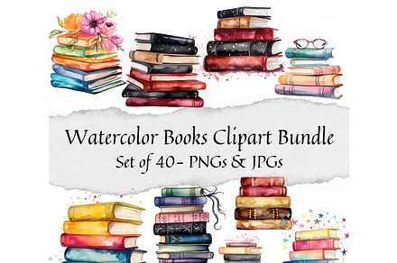 Watercolor Books Clipart, an Illustration by CraftCrateShop