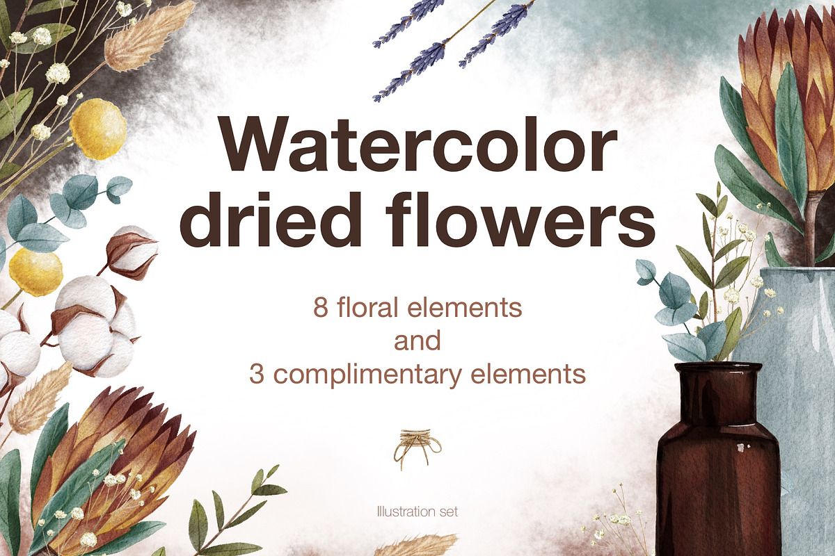Watercolor dried flowers set, a Decorative Illustration by Maria Summer (Photo 1 of 7)