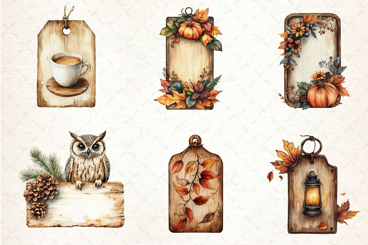 Vintage Wooden Autumn Tags Clipart, an Illustration by Dream Creation (Photo 2 of 6)