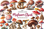 Watercolor Mushroom Clipart, an Illustration by CreationArt (Thumbnail 1 of 7)