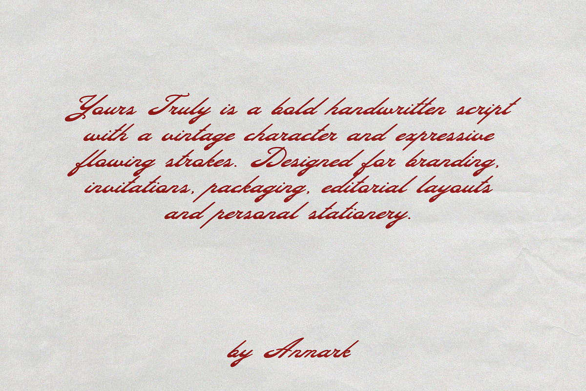 Yours Truly Bold Vintage Script Font, a Script Font by AnMark (Photo 11 of 12)