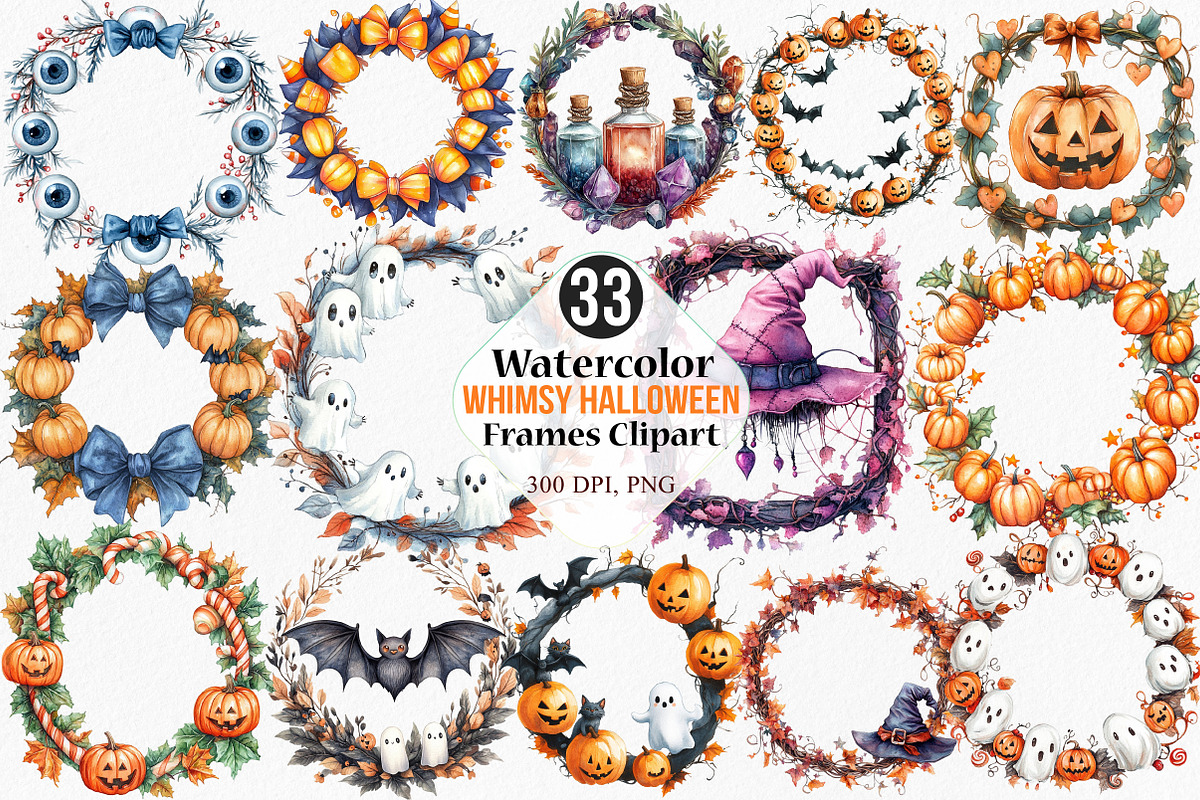 Watercolor Whimsy Halloween Frames, an Illustration by Canvas Craft (Photo 1 of 8)
