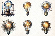 Watercolor Steampunk Lightbulb, an Illustration by DreamCafeArt (Thumbnail 2 of 7)