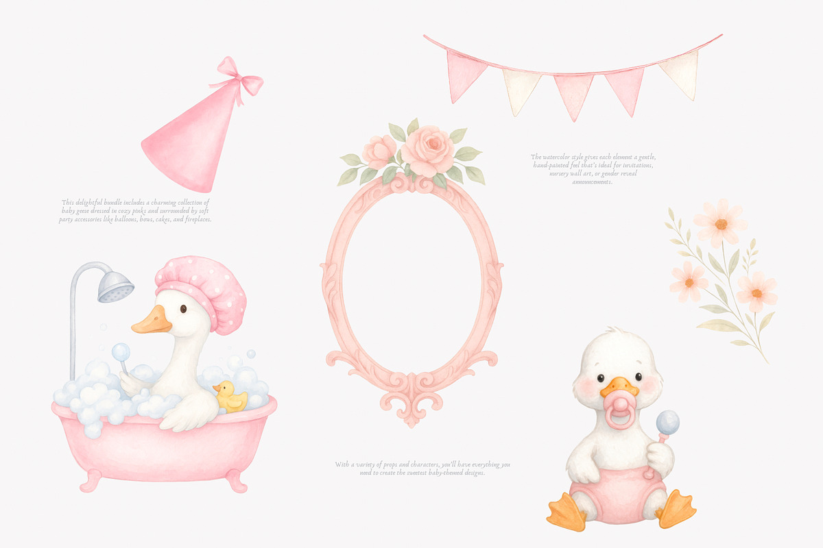 Watercolor Pink Goose Clipart, an Illustration by Pink Studio Art (Photo 6 of 8)