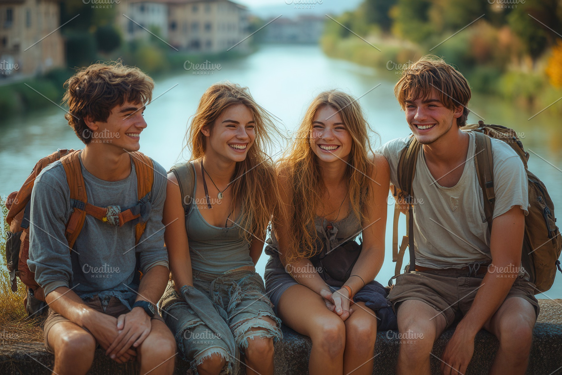 Four friends enjoy a sunny day by th, a Photo by Tanuart