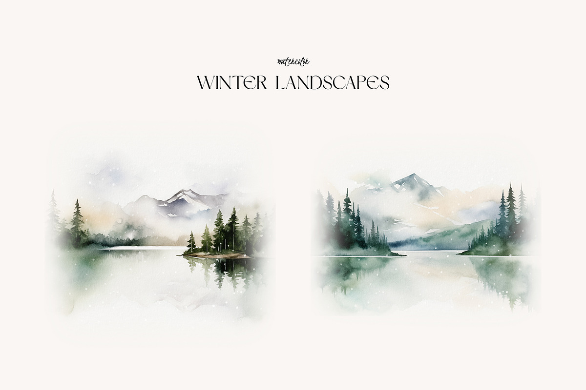 -30% Watercolor Winter Scene Clipart, a Seasonal Illustration by bloomscape (Photo 3 of 10)