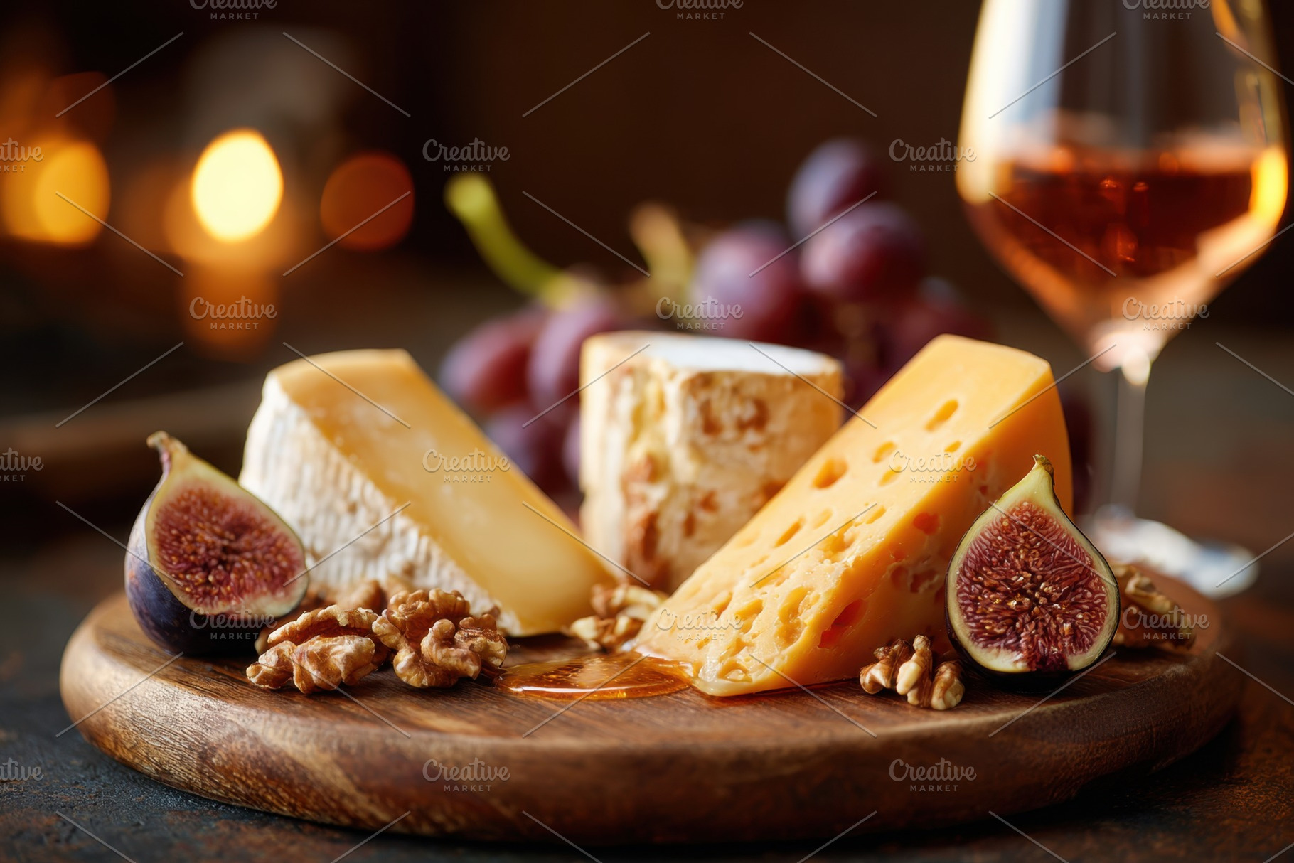 Cheese platter with red wine and fresh fruit, a Food & Drink Photo by AlyaAnd