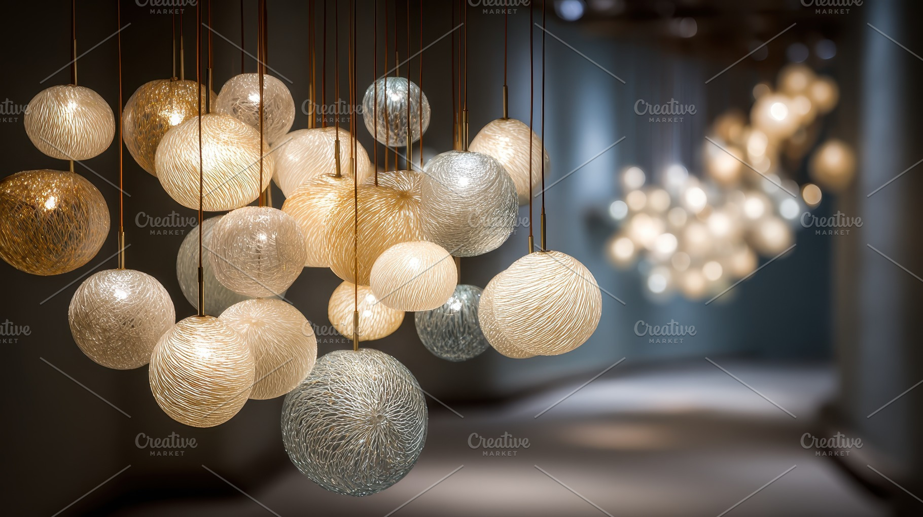Elegant glass pendant lights illumin, a Photo by Pixeness Studio