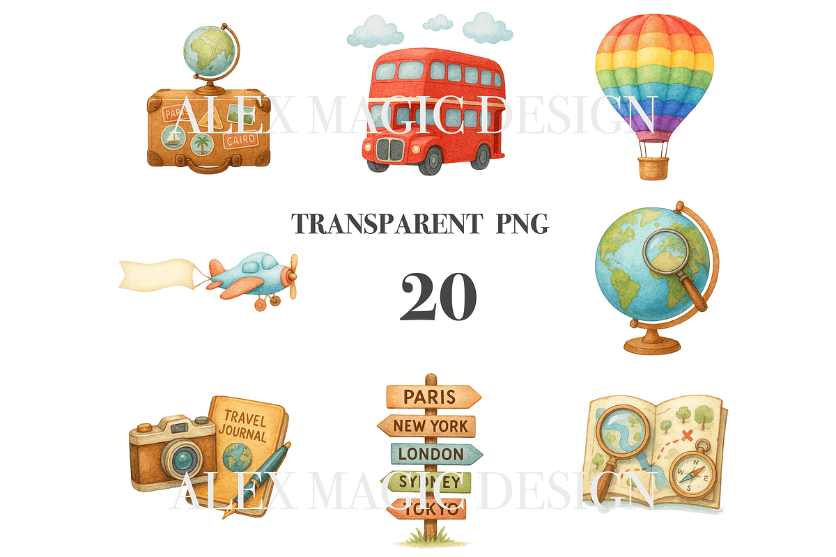 Travel Clipart Set, a Decorative Illustration by Pati Charm Studio (Photo 3 of 8)