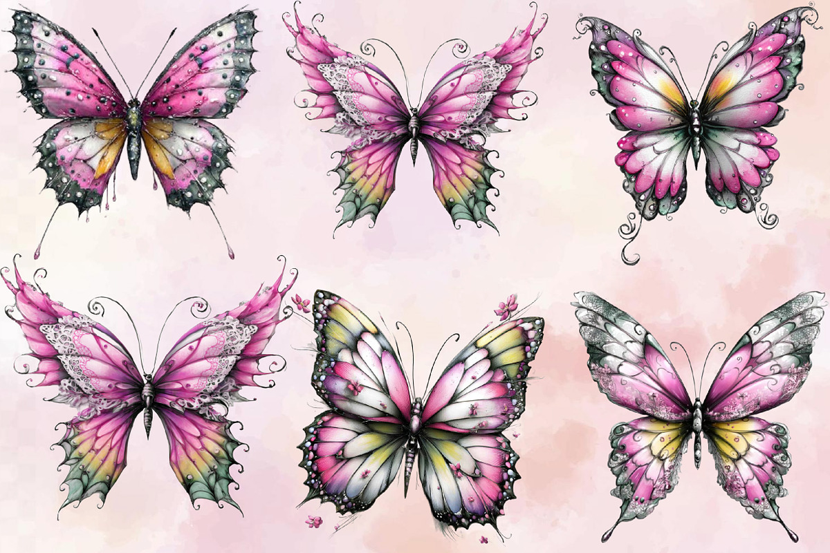 Whimsical Spring Butterfly Clipart B, an Illustration by SVGArt (Photo 3 of 9)