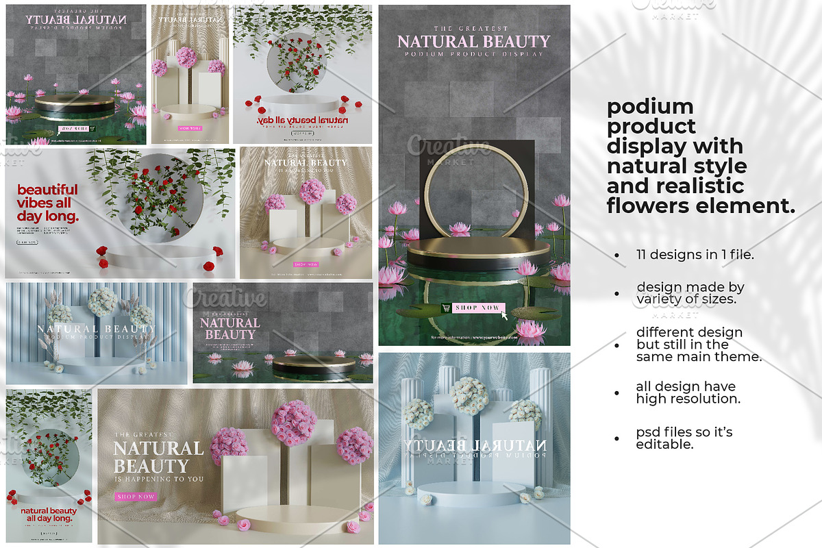 natural podium with realistic flower, a Templates & Theme by Font De Rico