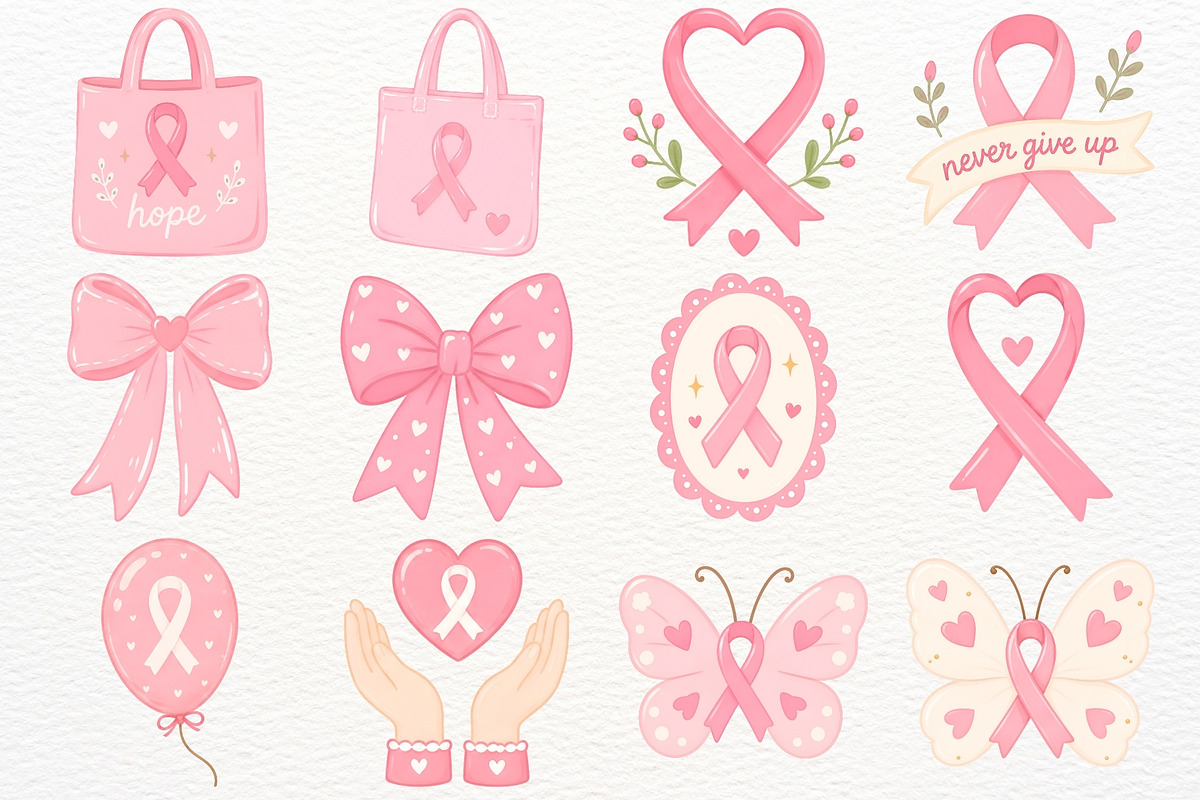 Breast Cancer Awareness Clipart Bow, a Seasonal Illustration by SugarCloudStudioArt (Photo 3 of 5)