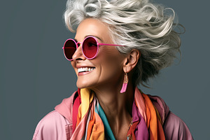 Older woman with pink glasses and gr, a Person Photo by Perpis