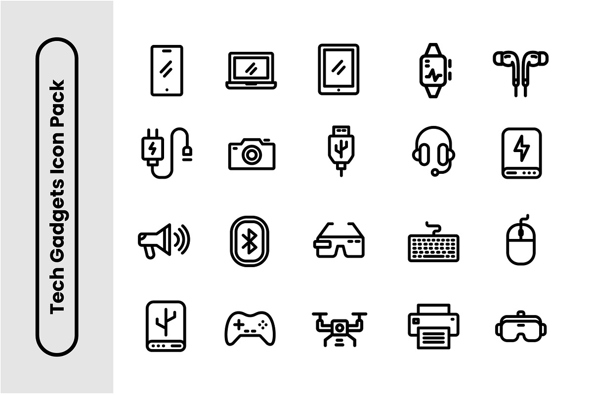 Tech Gadgets Thick Line Icon Set, an Icon by Decta Store