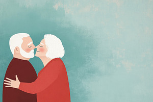 Elderly couple sharing a kiss, a Photo by Beautiful things