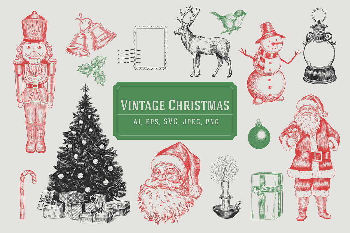 15 Vintage Christmas Illustrations, a Seasonal Illustration by helenreveur