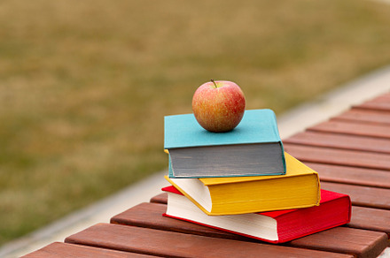 Single apple on stack of books place