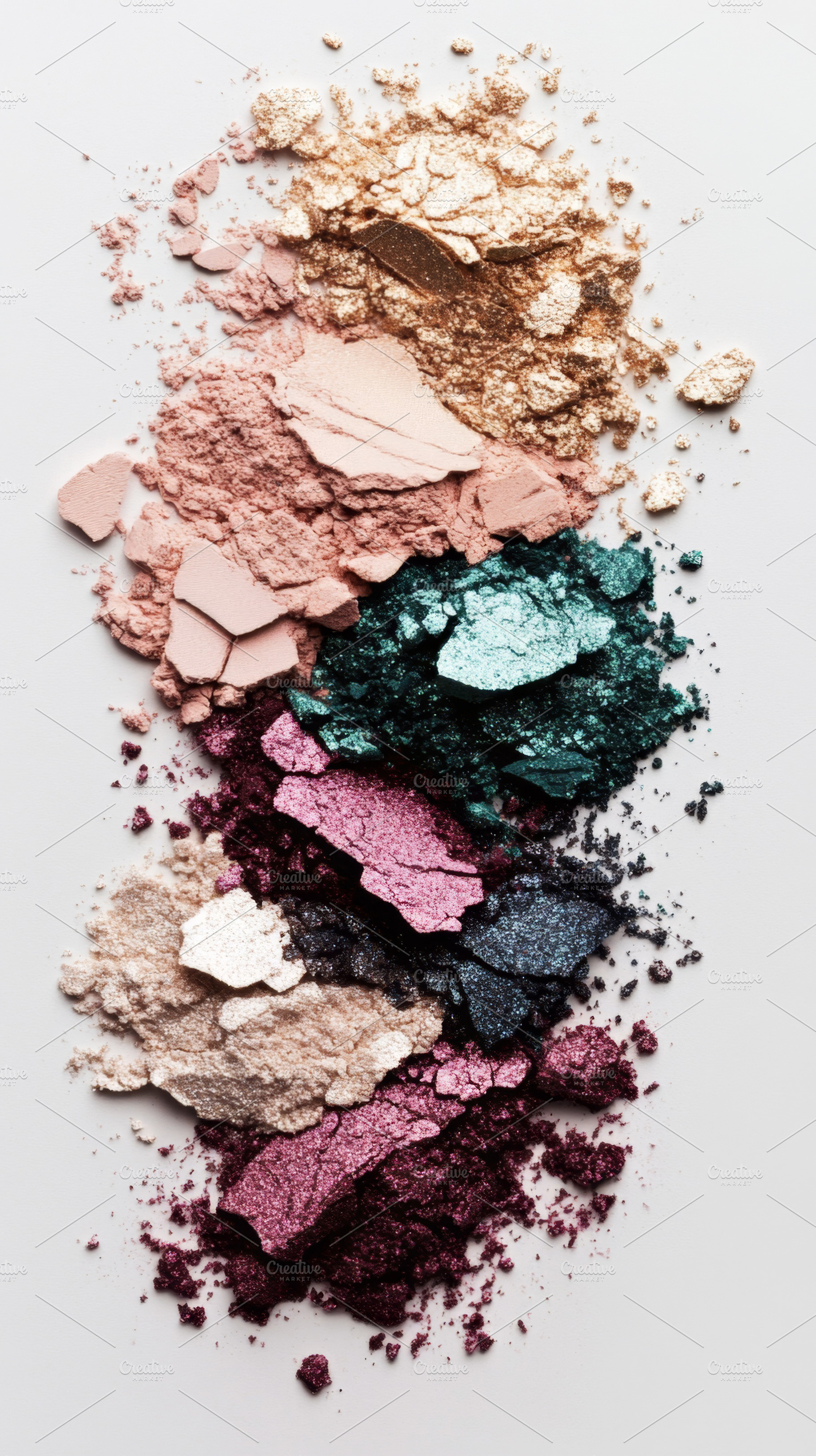 Crushed Colorful Eyeshadows on White Background, an Abstract Photo by Natalia Klenova's Shop