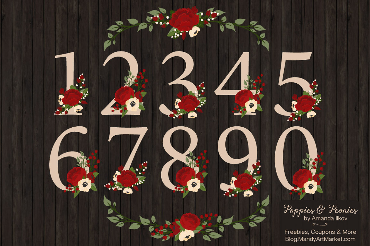 Christmas Floral Number Vectors, an Illustration by Amanda Ilkov (Photo 2 of 5)